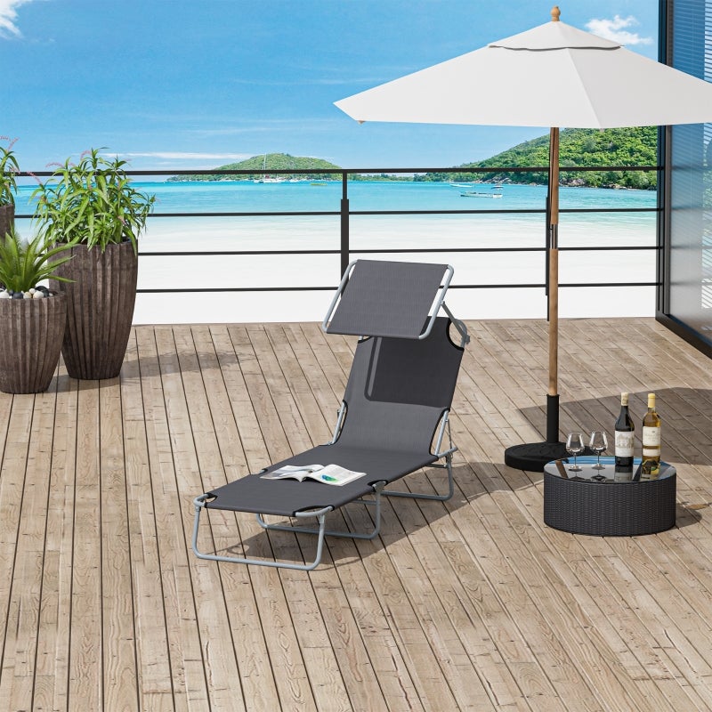 Transat Pliable avec Pare-Soleil, Bain de Soleil Dossier Réglable 4 Niveaux, Chaise Longue Jardin et Plage, Max 120kg - 3