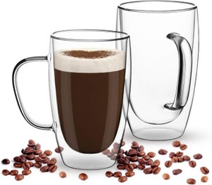 Tazze In Vetro A Doppia Parete | Set Da 2, 250 Ml, In Borosilicato, Infrangibili, Per Caffè E Tè Caldo/freddo
