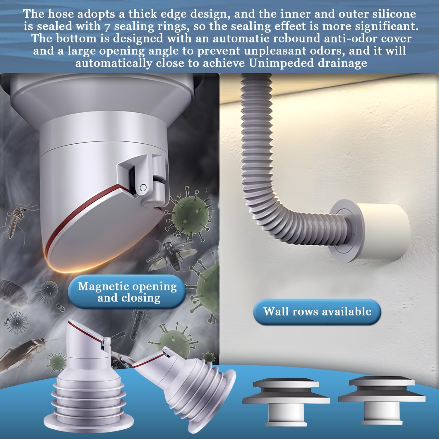 Lot de 2 bouchons déodorants pour tuyau de vidange de machine à laver - joints de tuyau de vidange de déodorant pour cuisine et maison 35-40 mm - 6