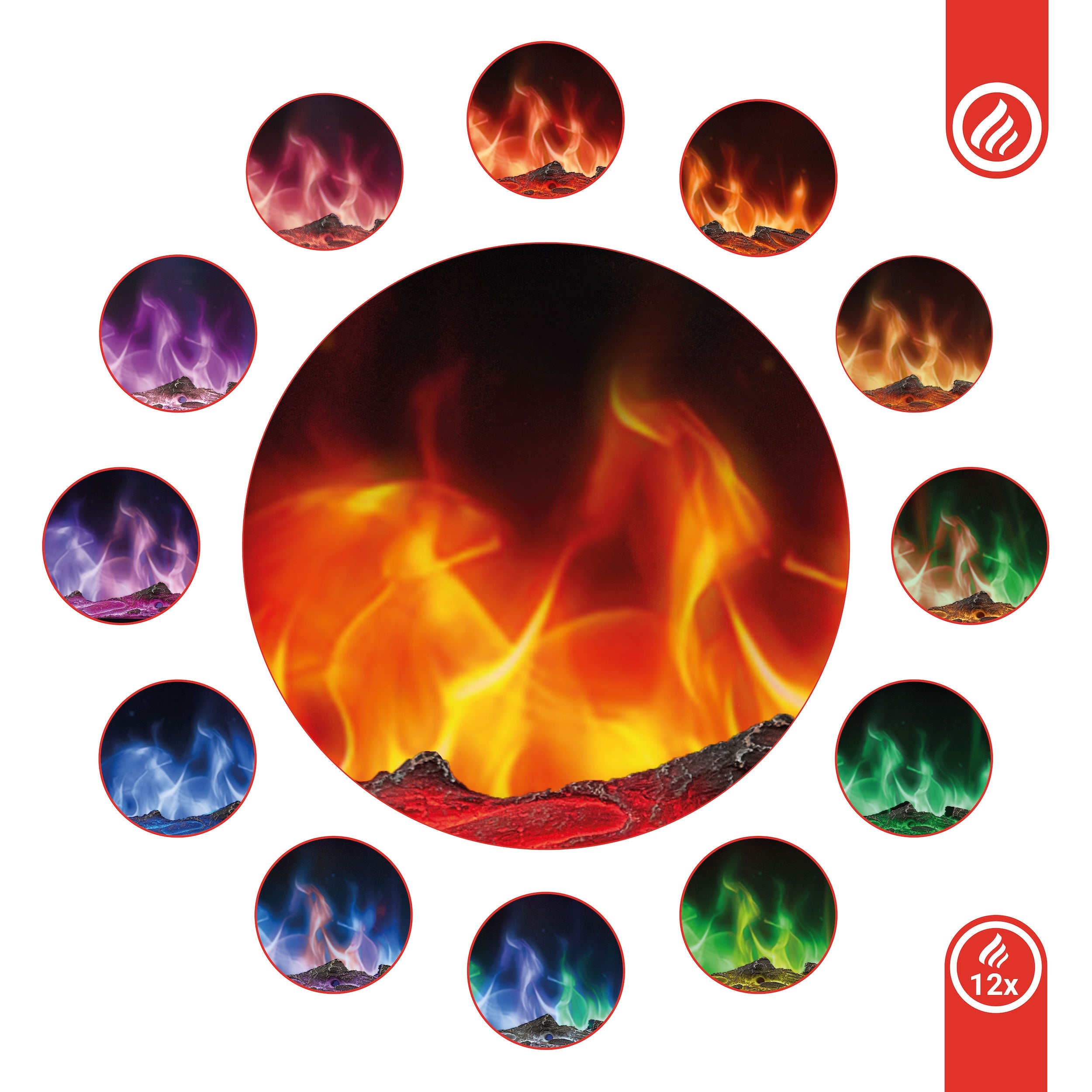 KAMINIO Cheminée Électrique MARLON - Cheminée 3-en-1 avec Chauffage, Effet de flamme 3D, 12 Couleurs de flammes, Télécommande - 36