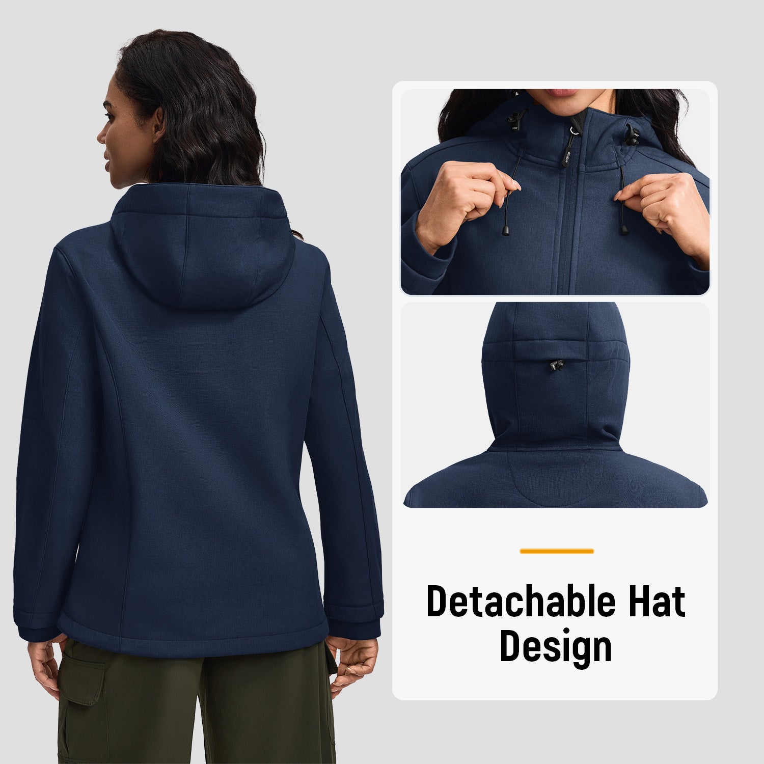 Veste de Travail Femme Taille L Blouson & Softshell - Imperméable, Anti-Vent, Fourré Chaud, Poches Multiples, Capuche - Bleu foncé - 3