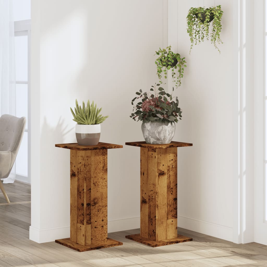 Supports pour plantes 2 pièces bois vieilli en panneau de bois - 3