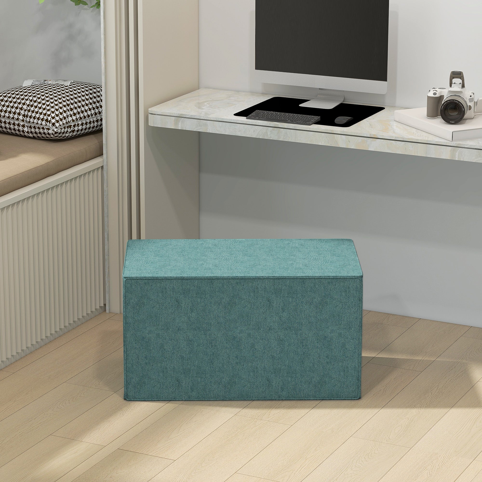 HOMCOM Poggiapiedi 2 in 1 con Rivestimento Rimovibile in Tessuto Effetto Lino, 75x41x41 cm, Verde - 2