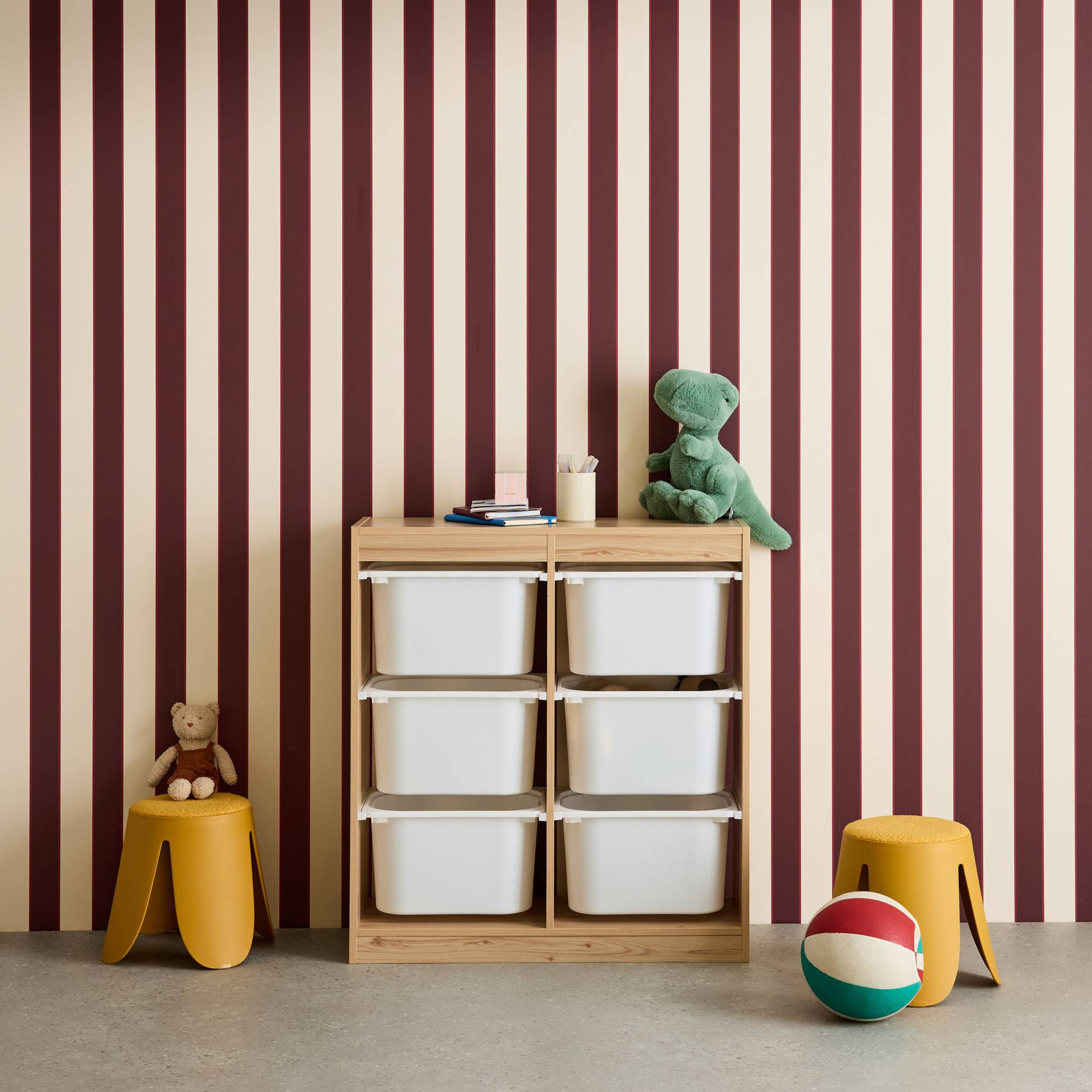Contenitore per bambini con 6 contenitori, Marrone naturale - 2