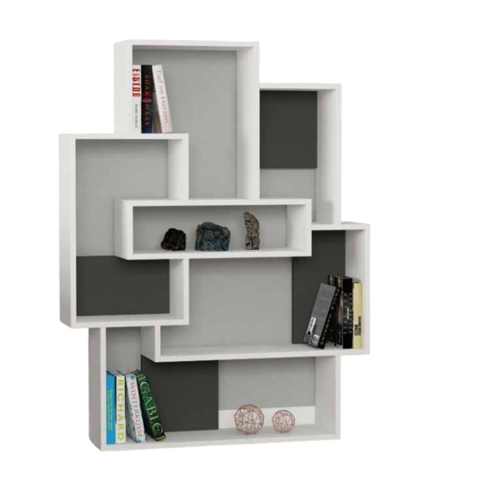 Libreria design Barce 101x22x132h colore bianco antracite - 2