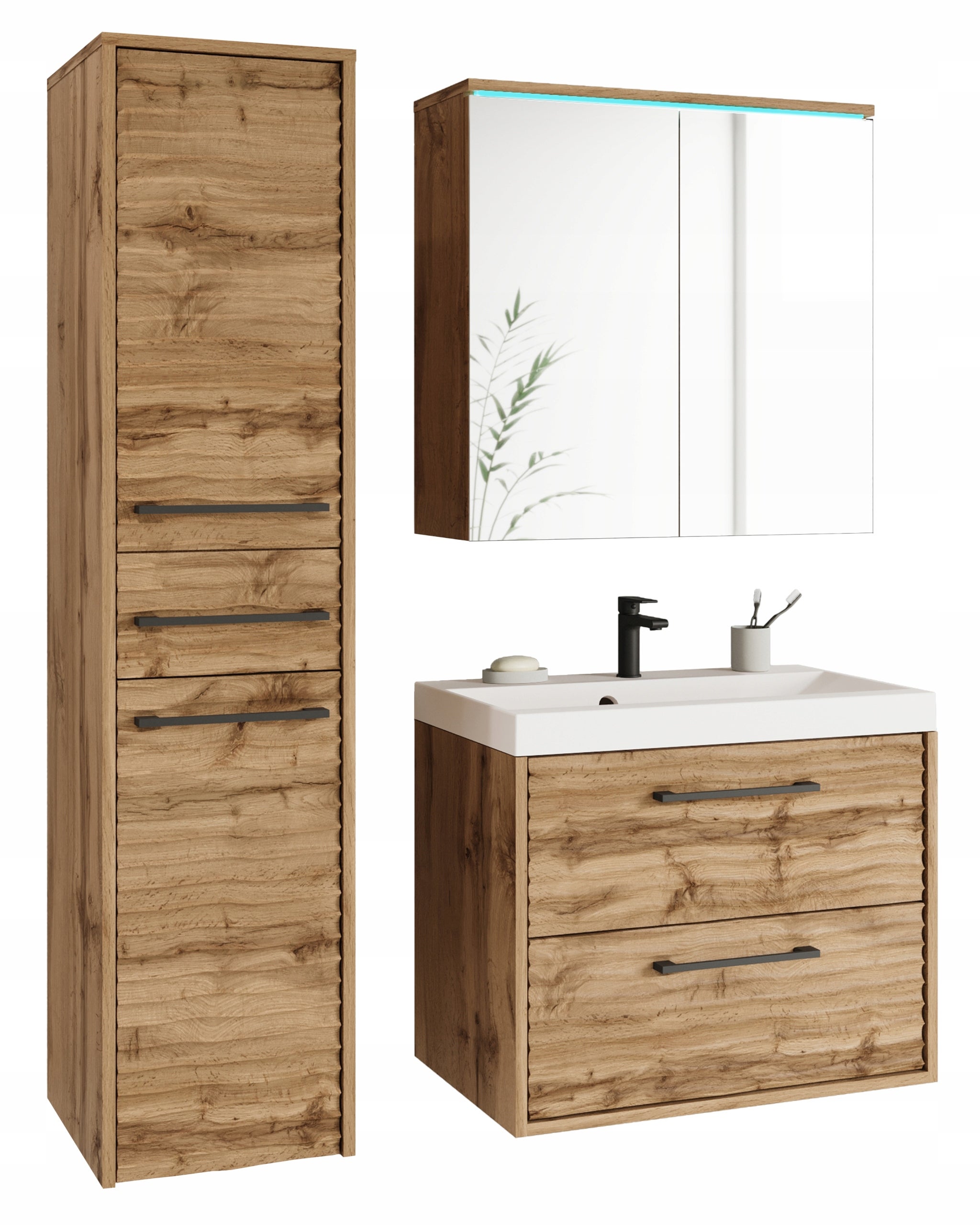 Vicco Ensemble Meubles Salle De Bain Karli 3 Pièces – Chêne Blanc Et Or, Meuble Vasque + 2 Colonnes – Design Moderne Et Fonctionnel