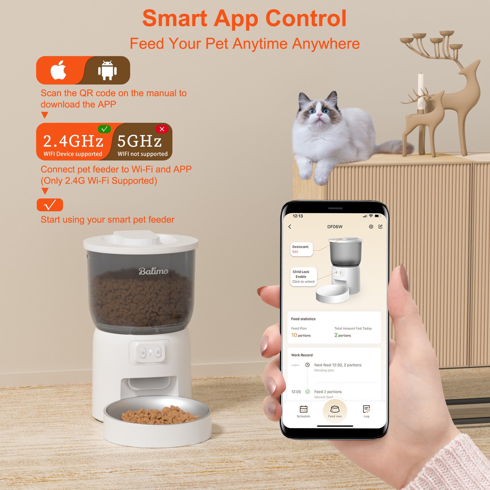 Balimo 3L Distributeur Croquettes Chat Automatique 2.4G WiFi, 1-10 Repas par Jour, Blanc - 6