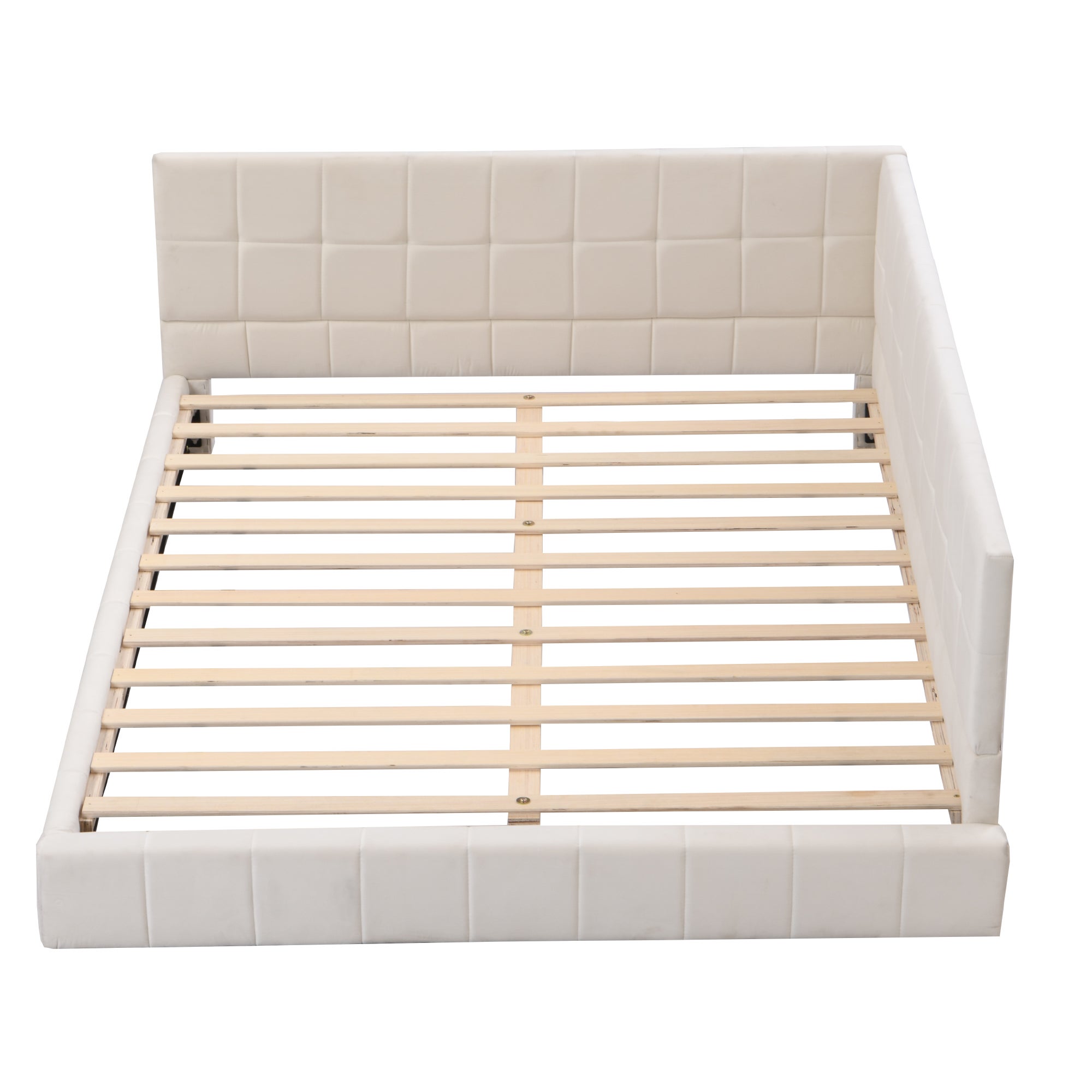 Canapé-lit rembourré 140*200 lit multifonctionnel avec sommier à lattes en tissu velours doux pour la peau beige - 10