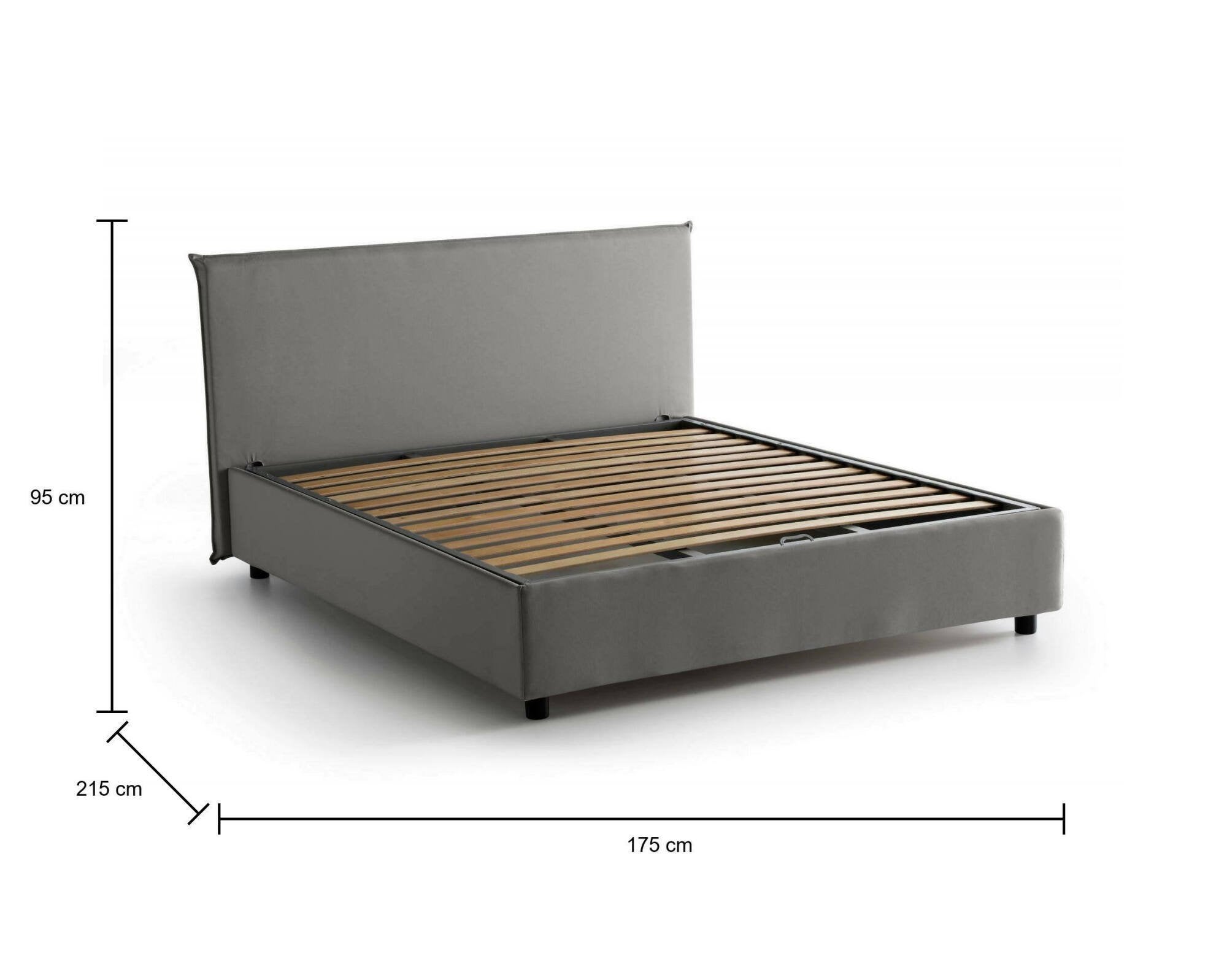 Lit double Made in Italy, déhoussable avec rangement, matelas 160x200 cm, gris - Arcan - 3