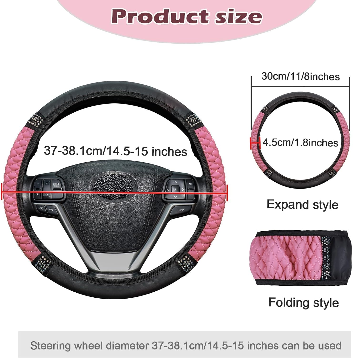 Coprivolante per auto, unisex, 38 cm, elastico, con cuori, rosa