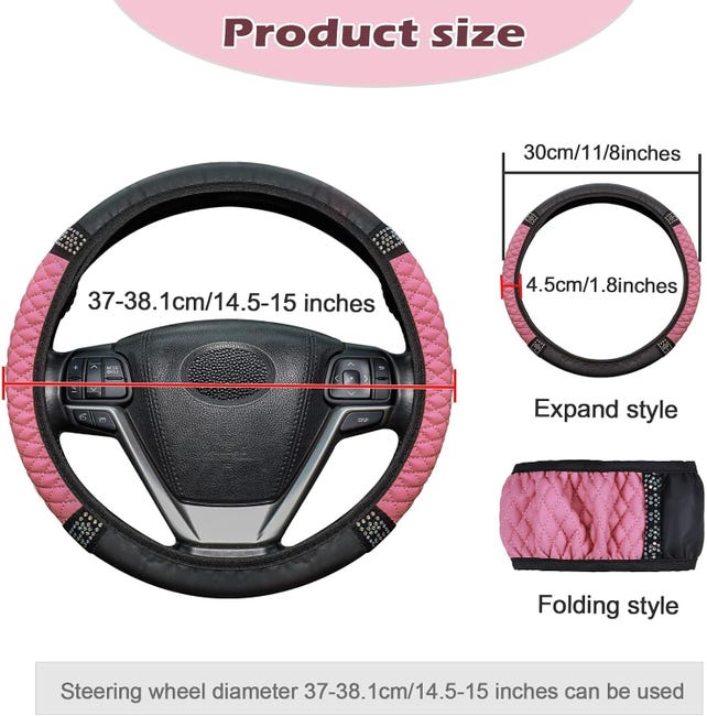 Coprivolante per auto, unisex, 38 cm, elastico, con cuori, rosa Coprivolante per auto, unisex, 38 cm, elastico, con cuori, rosa