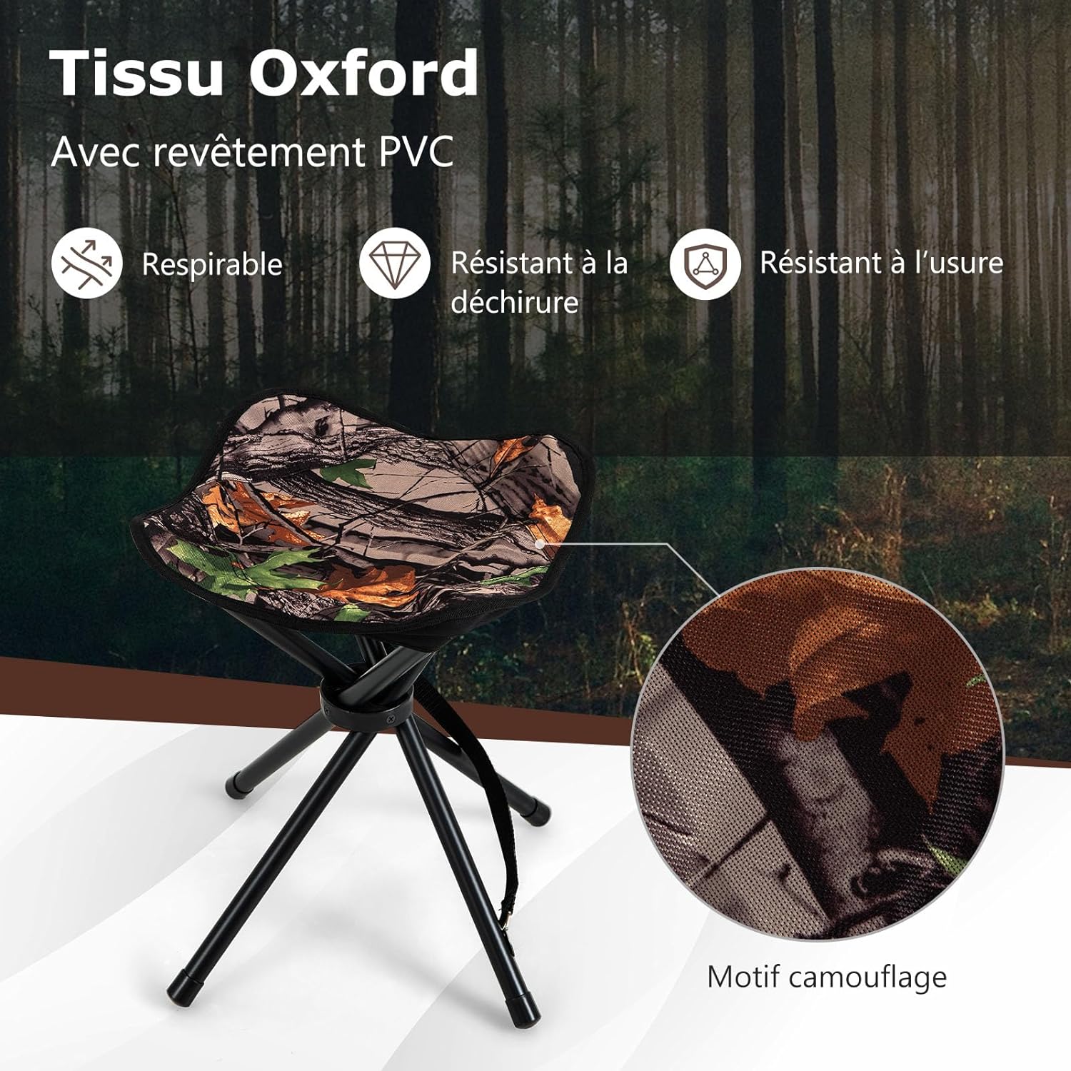 Set di 2 Sgabelli da Caccia Treppiede Pieghevoli, Sgabello da Esterno Pieghevole Leggero con Tracolla, Sgabello Treppiede Portatile per Campeg - 3