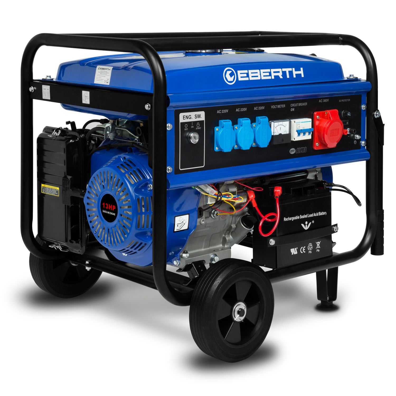 Eberth  5500 Vatios Generador Eléctrico Generador Eléctrico Portátil Motor De Gasolina 13 Cv, 4 Tiempos, 1X 400 V, 3X 230 V, 1X 12 V , Leroy Merlin