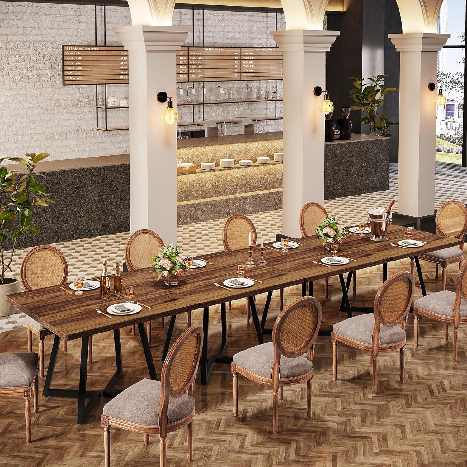 Tribesigns Table de Cuisine pour 4 Personnes, Table de Salle à Manger Petite avec Pied métallique de Style Industriel, 80 x 80 x 75 cm, Marron - 3