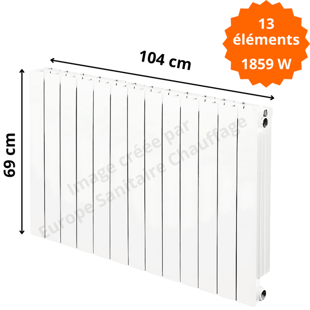 Radiateur aluminium horizontal H.69 x 104 cm VIP 600 Deville 1859 W