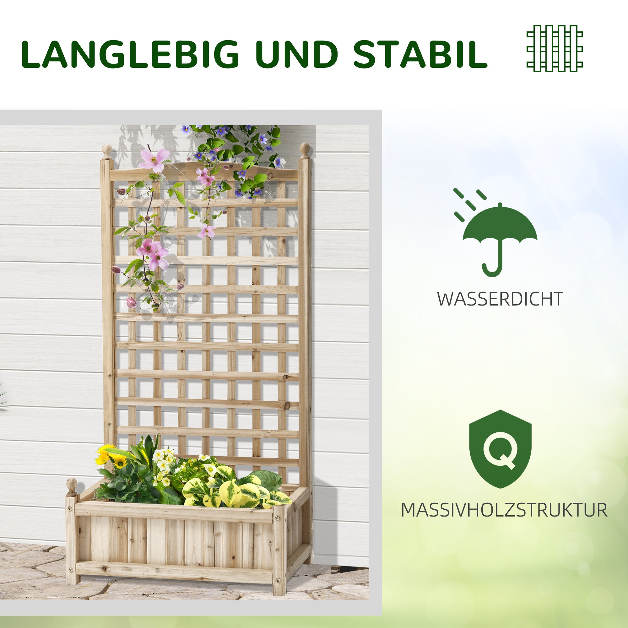 Jardinière surélevée avec treillis, bac à fleurs, support pour plantes grimpantes, arche pour rosiers grimpants, bois de jardin, 64 x 28 x 120 cm - 7