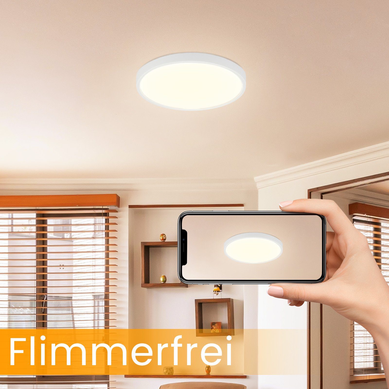 NETTLIFE Plafonnier LED Dimmable - 30x30 cm Lampe ronde plate IP44 Plafonnier étanche 20 W avec télécommande pour Salon Chambre Salle de bain - 4