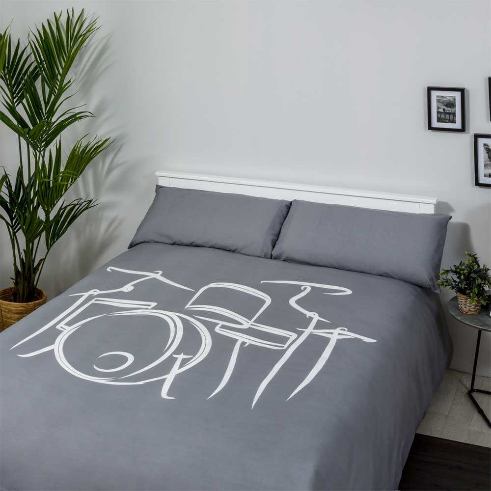 Cotton artean - funda nordica juvenil drum algodón poliéster gris 260 x 260 cama de 180