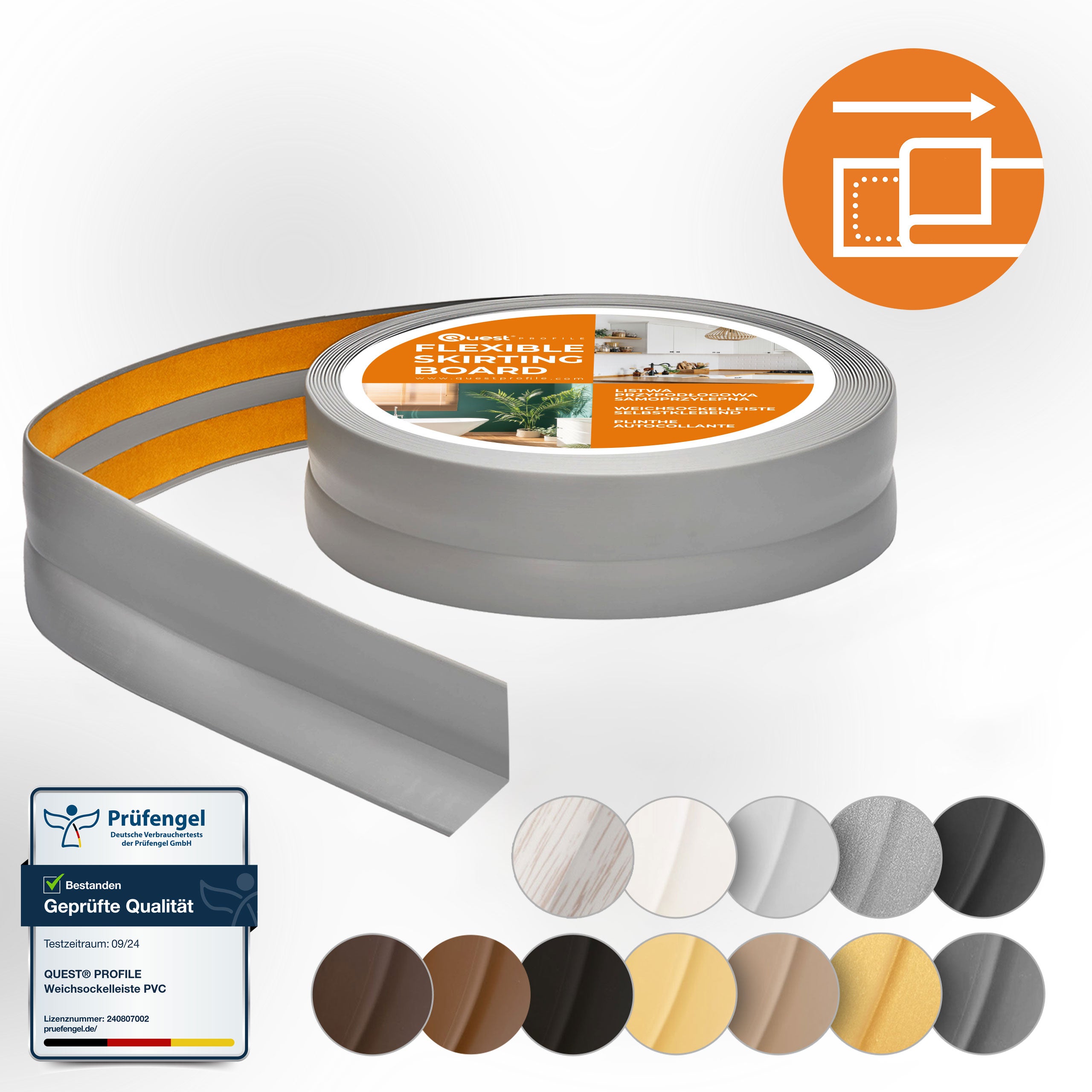 QUEST Moulure Souple Auto-Adhésive en PVC 30x30mm, 5m, Plinthe Souple, Bande Élastique pour Finitions et Étanchéité des Joncti, szary - 3