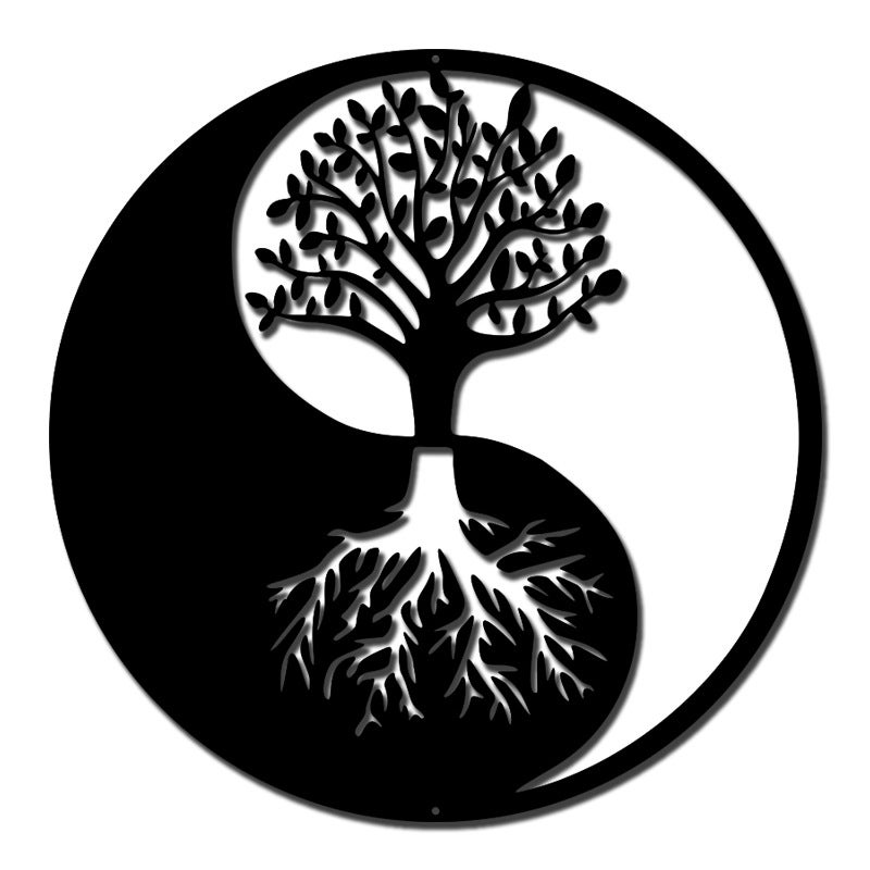 Cm Metalowa Dekoracja Ścienna Drzewo Życia Yin Yang Sztuka Ścienna Czarna Dekoracja Wisząca Sylwetka Sztuka Ścienna do Sypialni Salonu Łazienki Biura