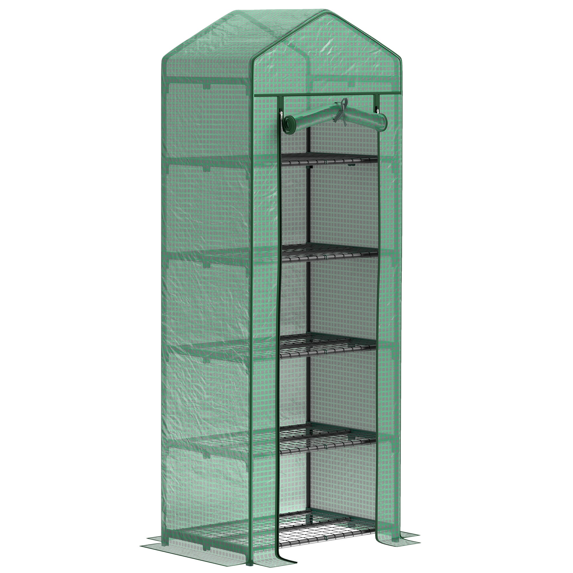 Rangement Serre de jardin balcon étagère 5 niveaux 0,69 x 0,49 x 1,93 m acier bâche amovible PE - vert - 3
