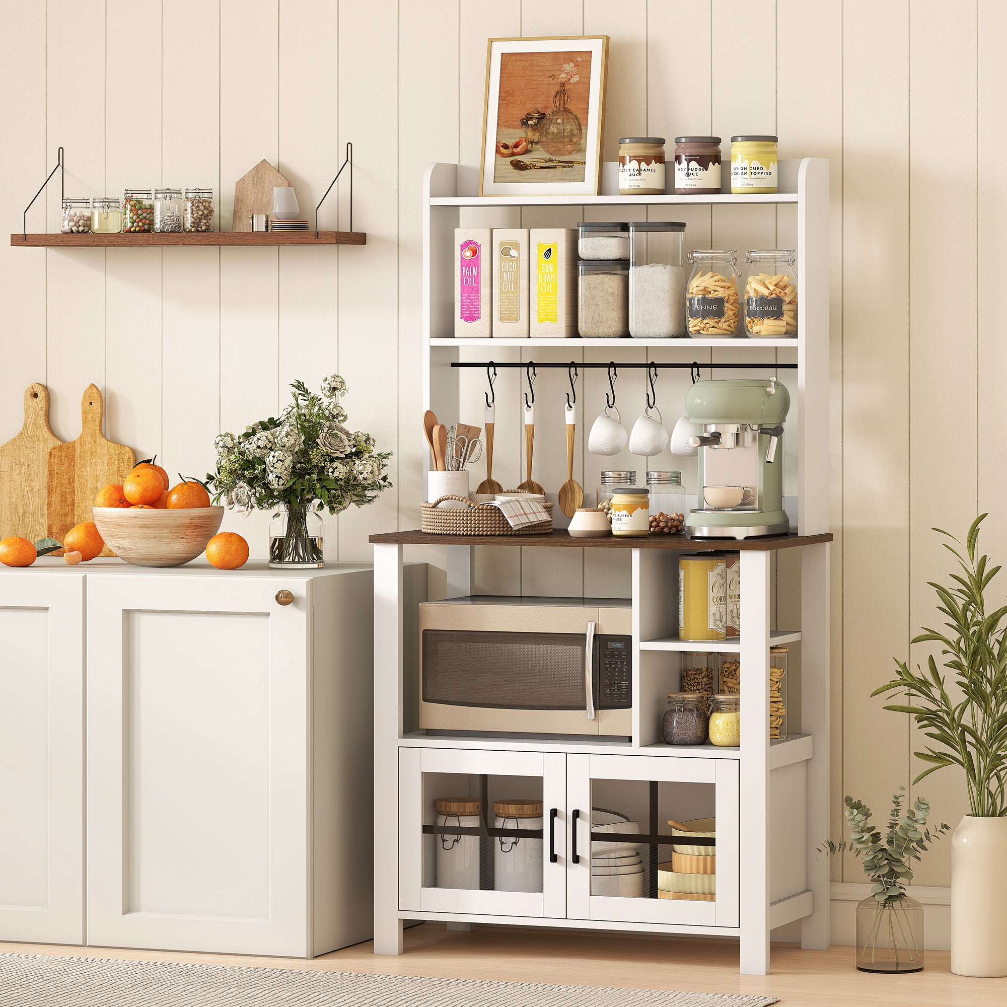 Alacena de Cocina HOMCOM Melamina de Madera, Vidrio Blanco 80x40x152 cm 83A-367V00WT - 2