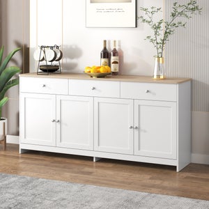 Credenza Dbakayok, Madia Da Salotto, Buffet Da Soggiorno A 3 Ante E 1 Cassetto, 100% Made In Italy 134x35h87 Cm Bianco E Rovere 91927084