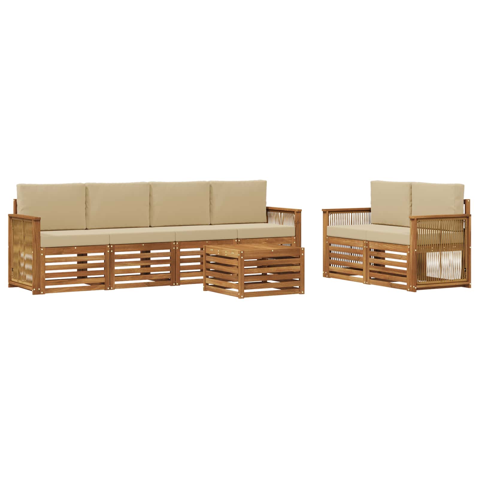 Ensemble de canapés d'extérieur, 7 pièces, naturel et beige, pour la terrasse - 2