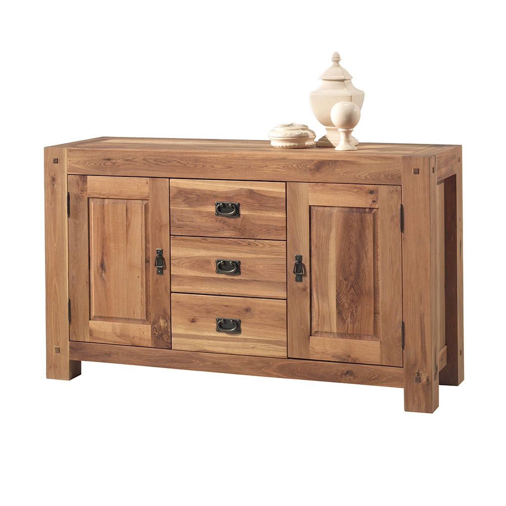 Buffet chêne massif 2 portes et 3 tiroirs 150cm Lodge Casita - L 150 x l 50 x H 88 cm - Kayu Meuble - 2