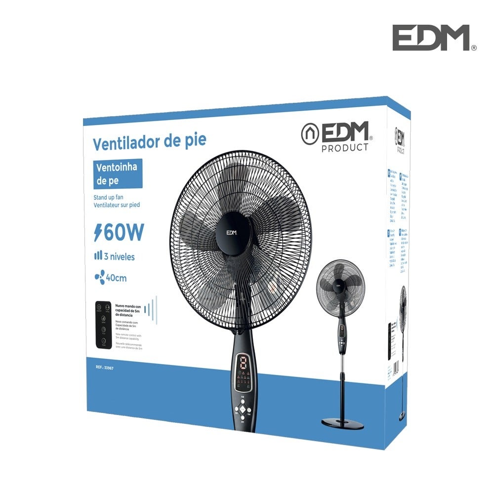 Ventilateur sur pied noir avec télécommande puissance: 60w pales: ø40cm hauteur réglable 110-130cm edm - 3