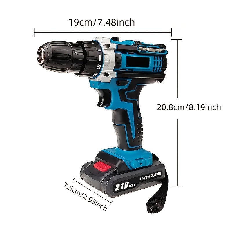 Perceuse-visseuse électrique au lithium 21 V, perceuse-visseuse haute vitesse 1&nbsp;350 tr/min, perceuse-visseuse domestique avec foret, deux batteries - 7