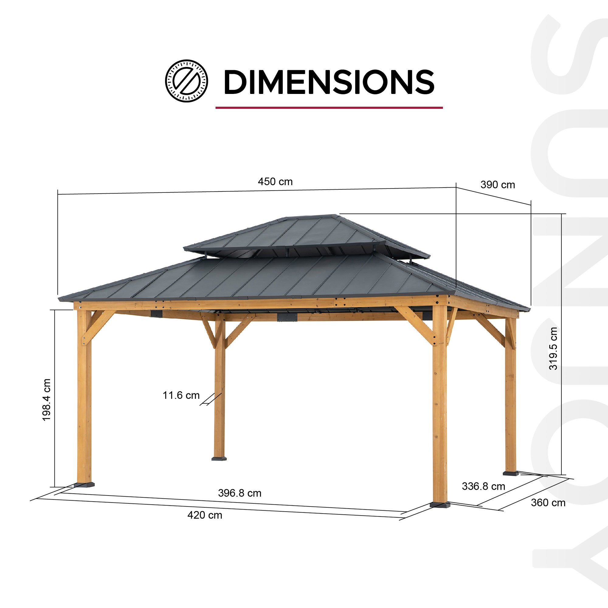 Tonnelle en bois de cèdre RIMO - 390cm x 450cm, anthracite - 3
