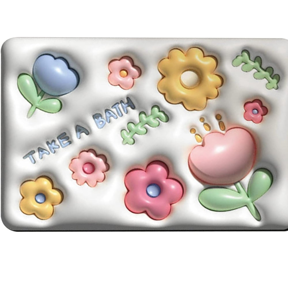 Antypoślizgowa mata łazienkowa (40 x 60 cm) z nadrukiem kwiatowym, wykonana z ziemi okrzemkowej, z trójwymiarową wizją, do prysznica, wanny i toalety