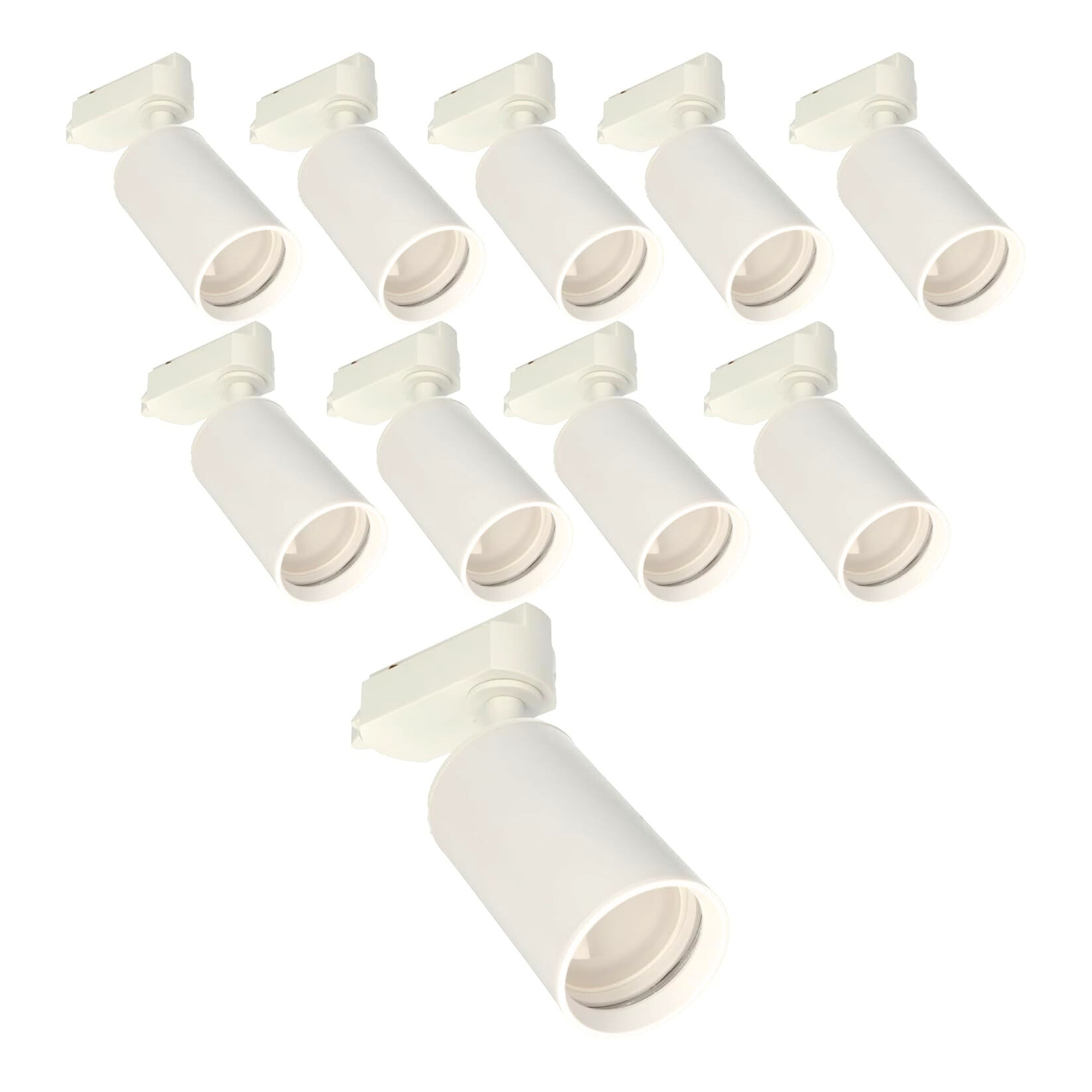 Jandei pack x10 foco carril orientable para gu10, 185v-265v ac monofásico, aluminio. bombilla no incluída. color blanco