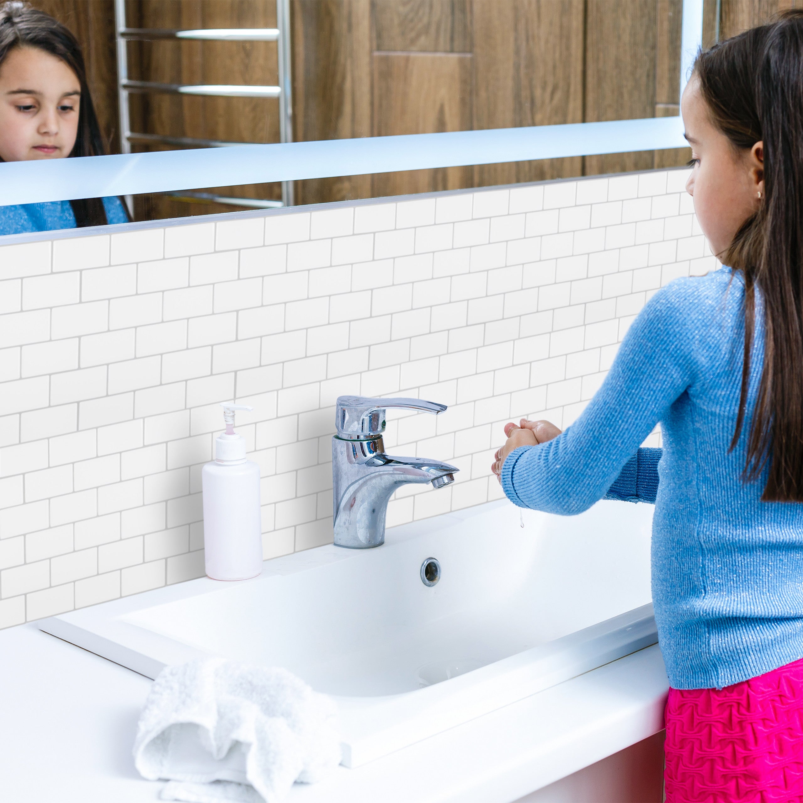 Set da 10 Piastrelle Autoadesive, per Bagno e Cucina, HL 30,5x30,5cm, Effetto Subway, Impermeabili, Bianco, Relaxdays - 5