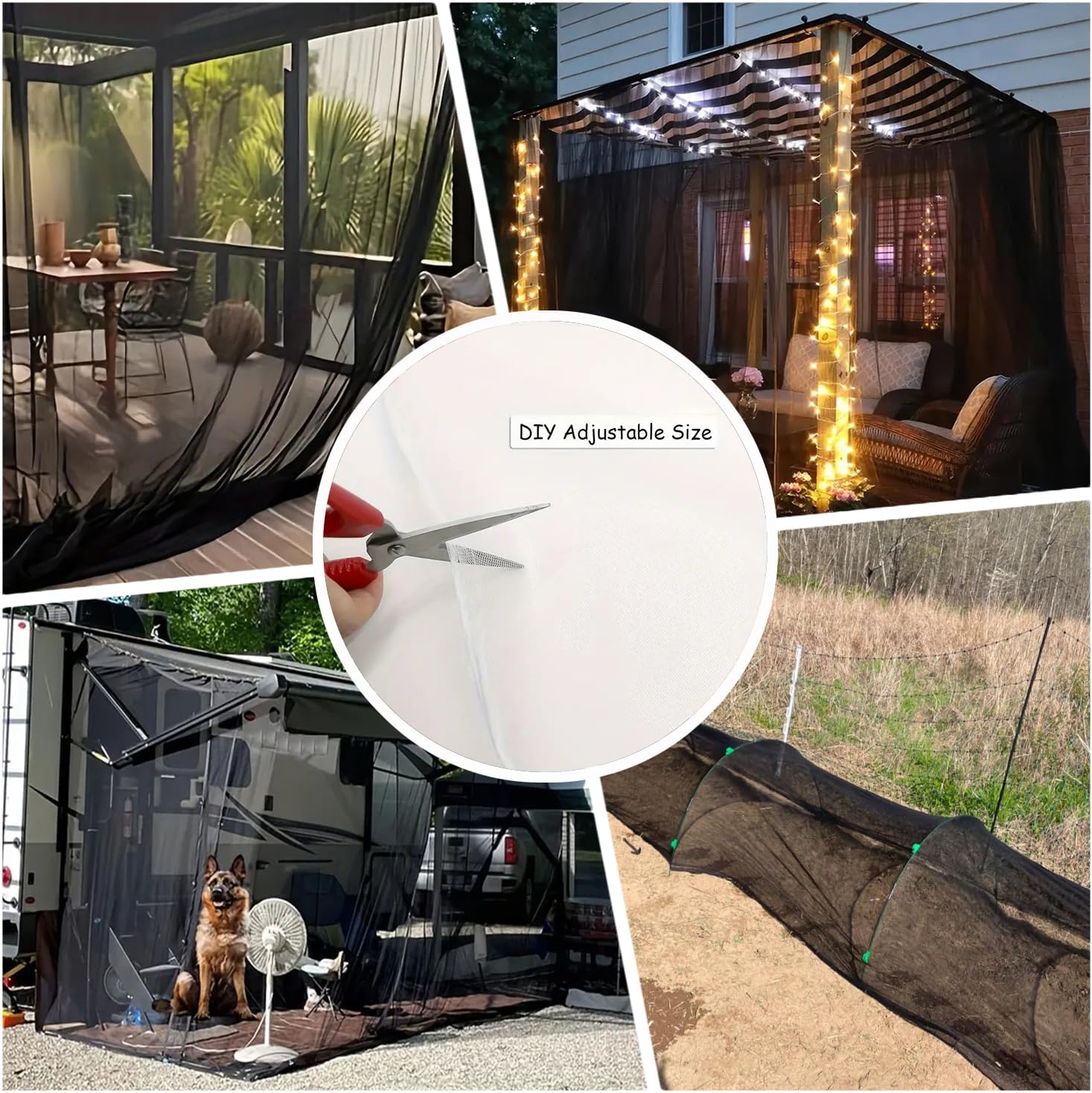 Moustiquaire pour terrasse et jardin - En maille respirante - Pour plantes,tentes en plein air - Protection DIY - Coupe libre - Noir - 2,4 x 6 m - 5
