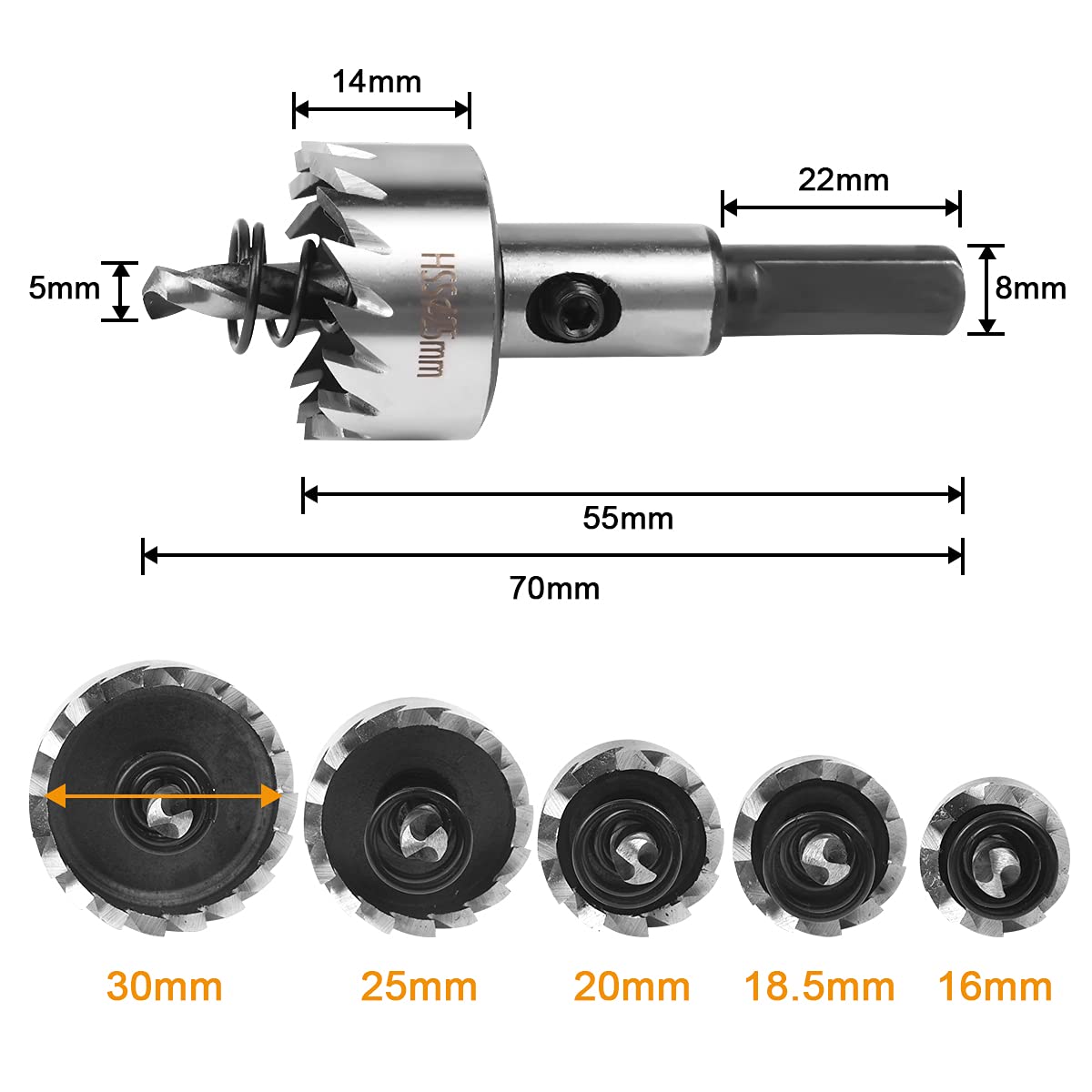 Coffret Scie Cloche 5PCS - Scie Trépan HSS Cobalt Ø16 à 30mm, Pour Bois, Métal, Plastique, Acier Inoxydable, Haute Précision - 2