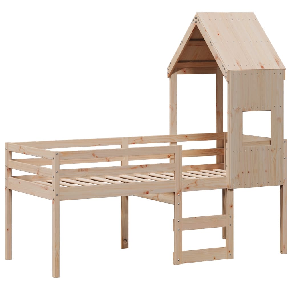 Lit haut avec toit 75x190 cm bois de pin massif - 3