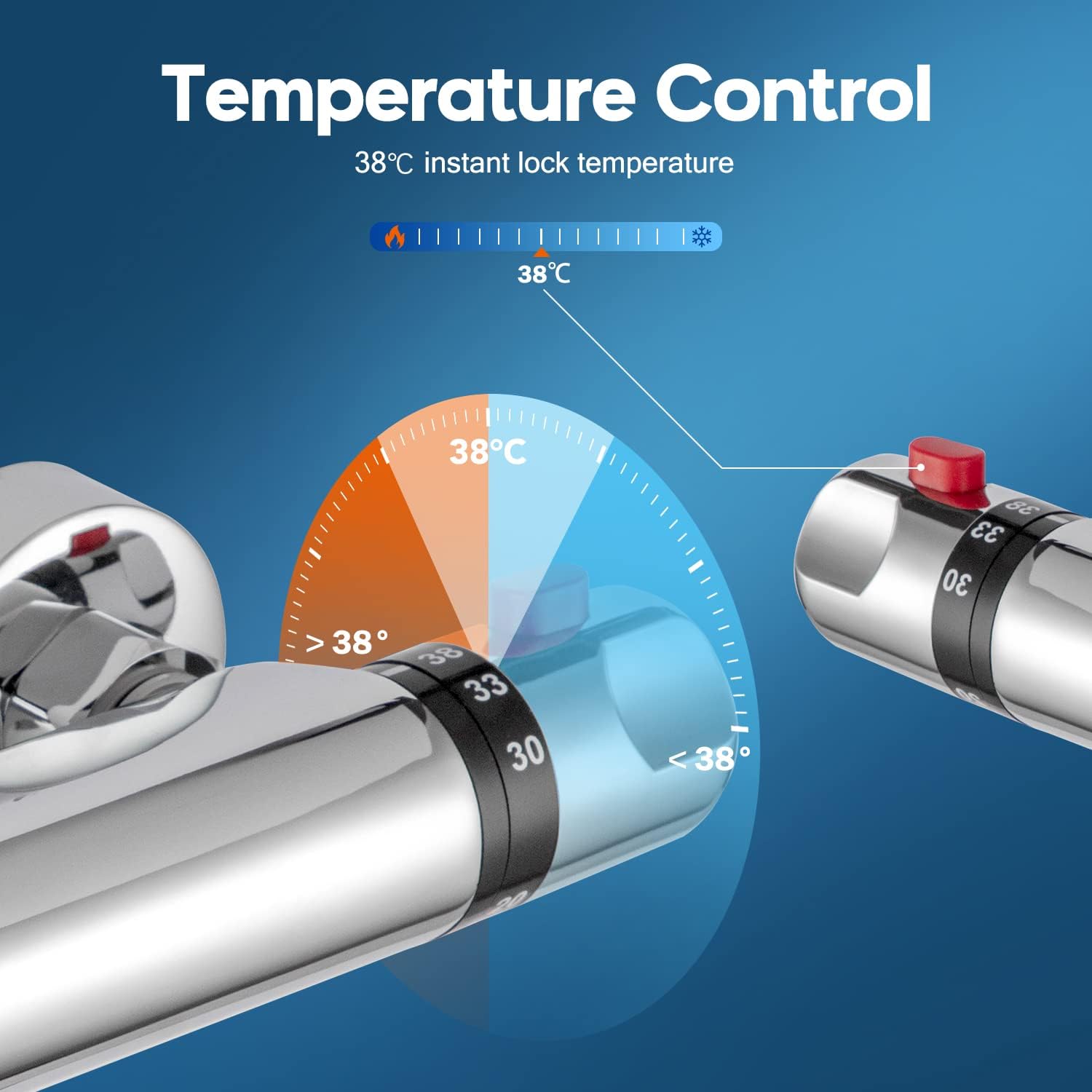 Mitigeur Douche, Mitigeur Thermostatique Douche, Mitigeur Thermostatique de Douche avec Bouton Sécurisé à 38°C, Robinet Thermostatique avec Bouton A - 4