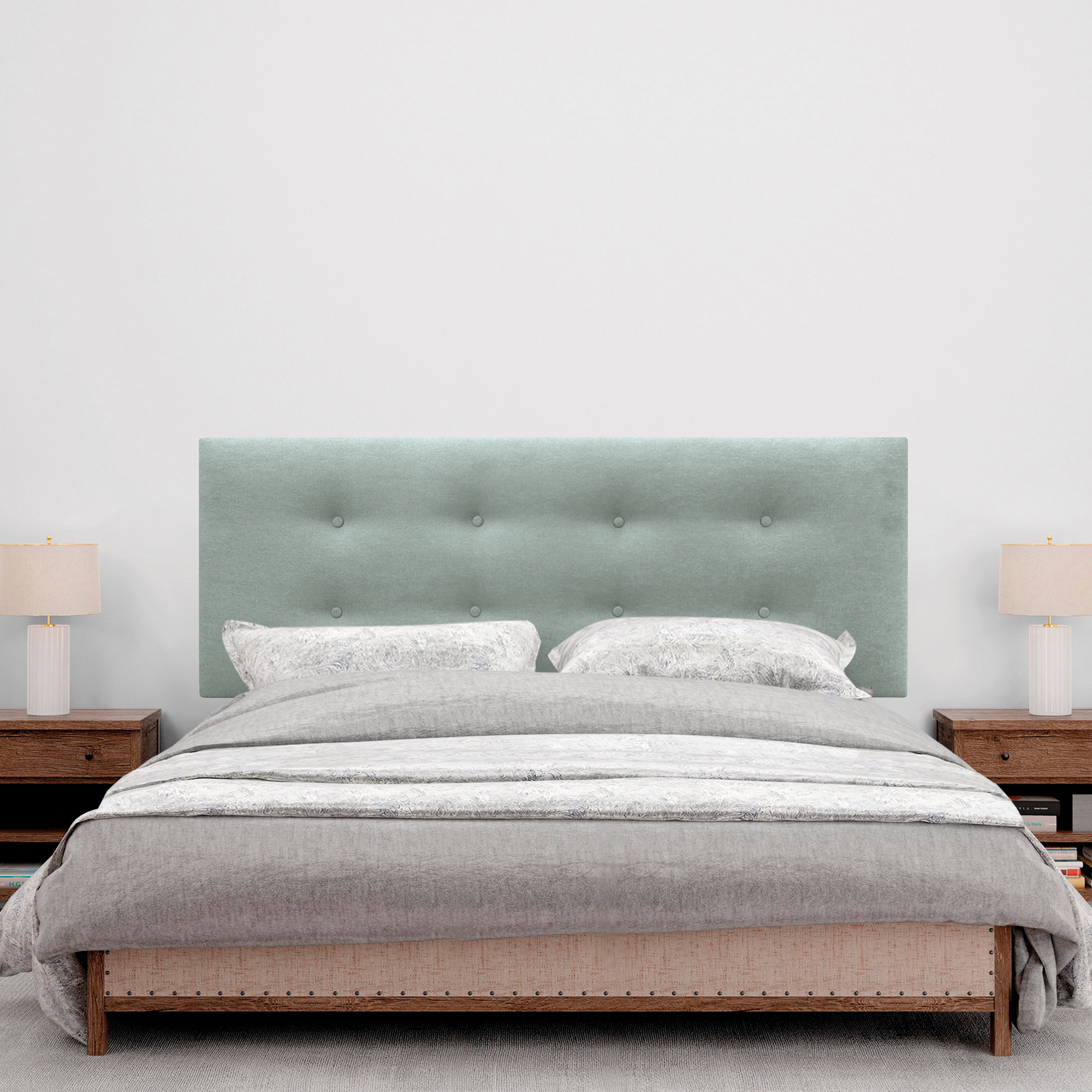 DHOME Cabecero de Tela AQUALINE Pro con 2 hileras de Botones Cabezal tapizado Cama Lujo (Verde Agua, 150cm) - 4