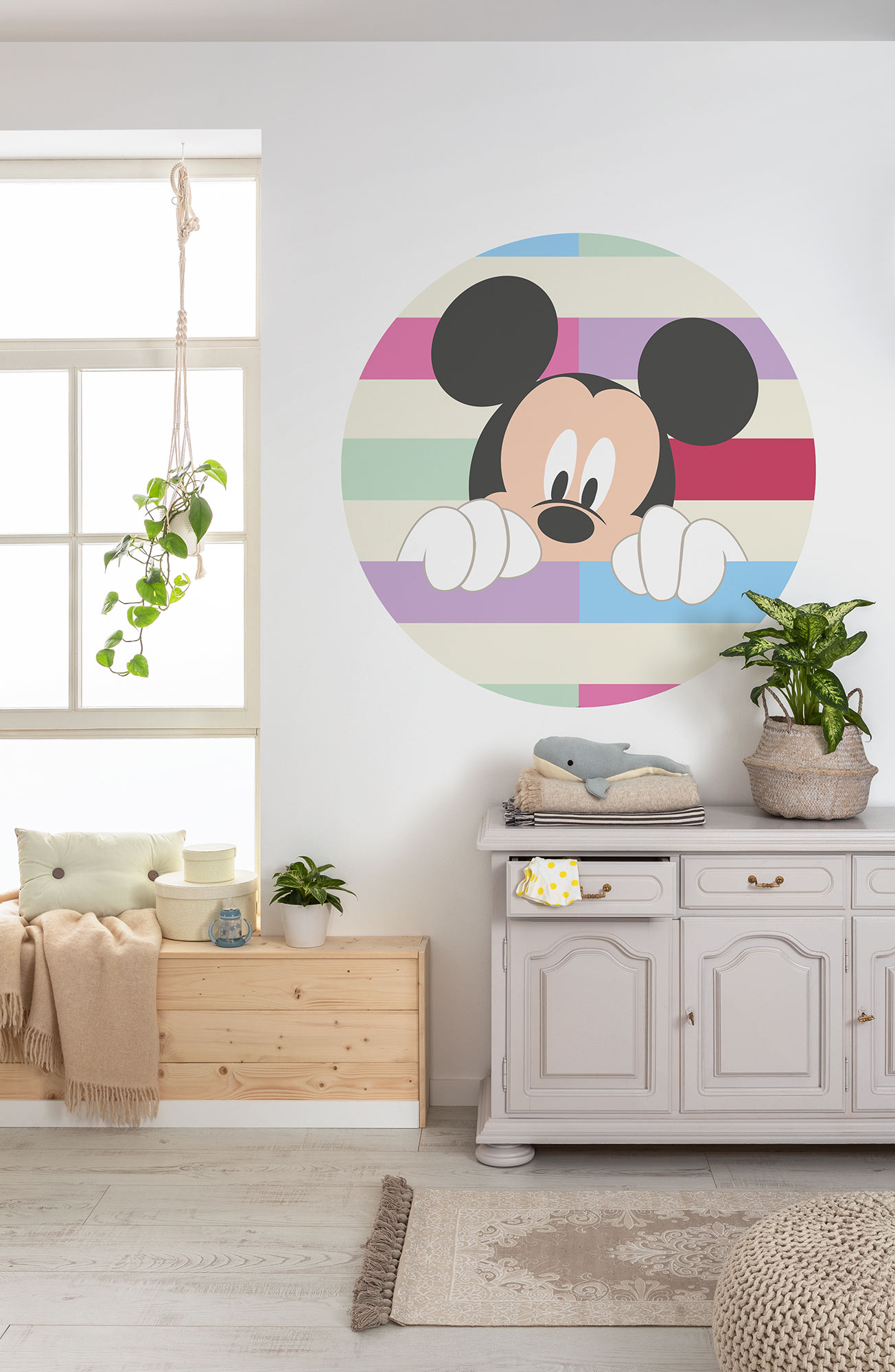 Papel pintado panorámico redondo en tela no tejida autoadhesiva de komar - disney mickey peek-a-boo - talla: ⌀125 cm