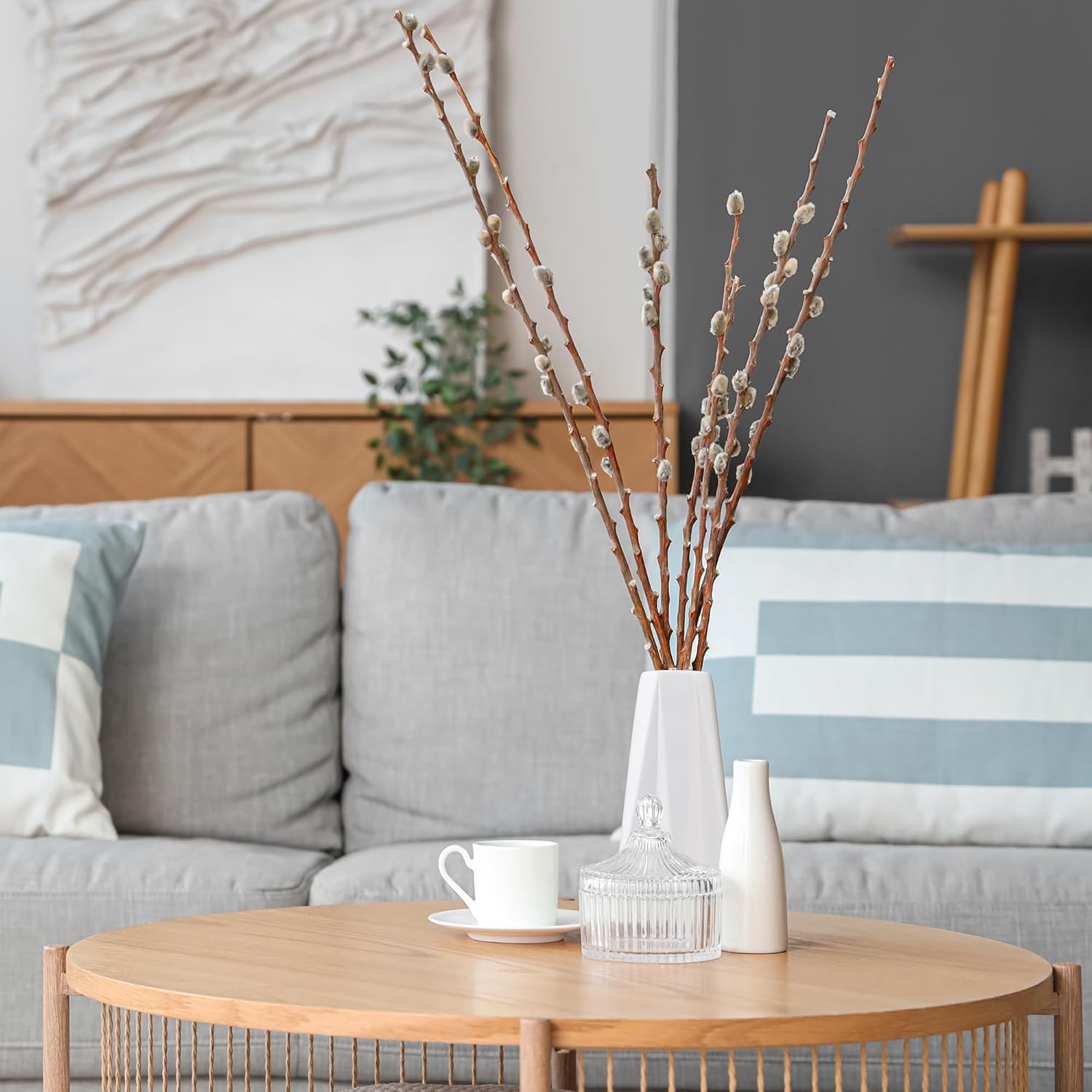Vases côtelés en céramique blanche pour décoration d'intérieur minimaliste et moderne, vase à fleurs décoratif à motif géométrique - 6