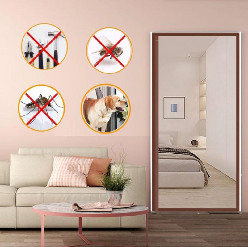 Zasłona drzwiowa przeciw owadom z magnesami, antykomarowa magnetyczna zasłona drzwiowa, brązowy, 90 cm x 200 cm - 5