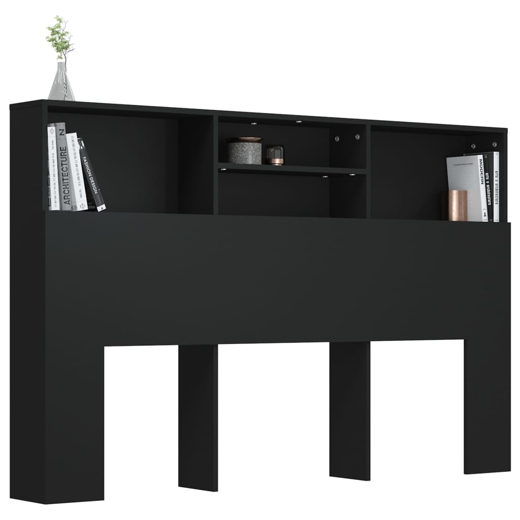 vidaXL Armoire de tête de lit Noir 160x19x103,5 cm - 4