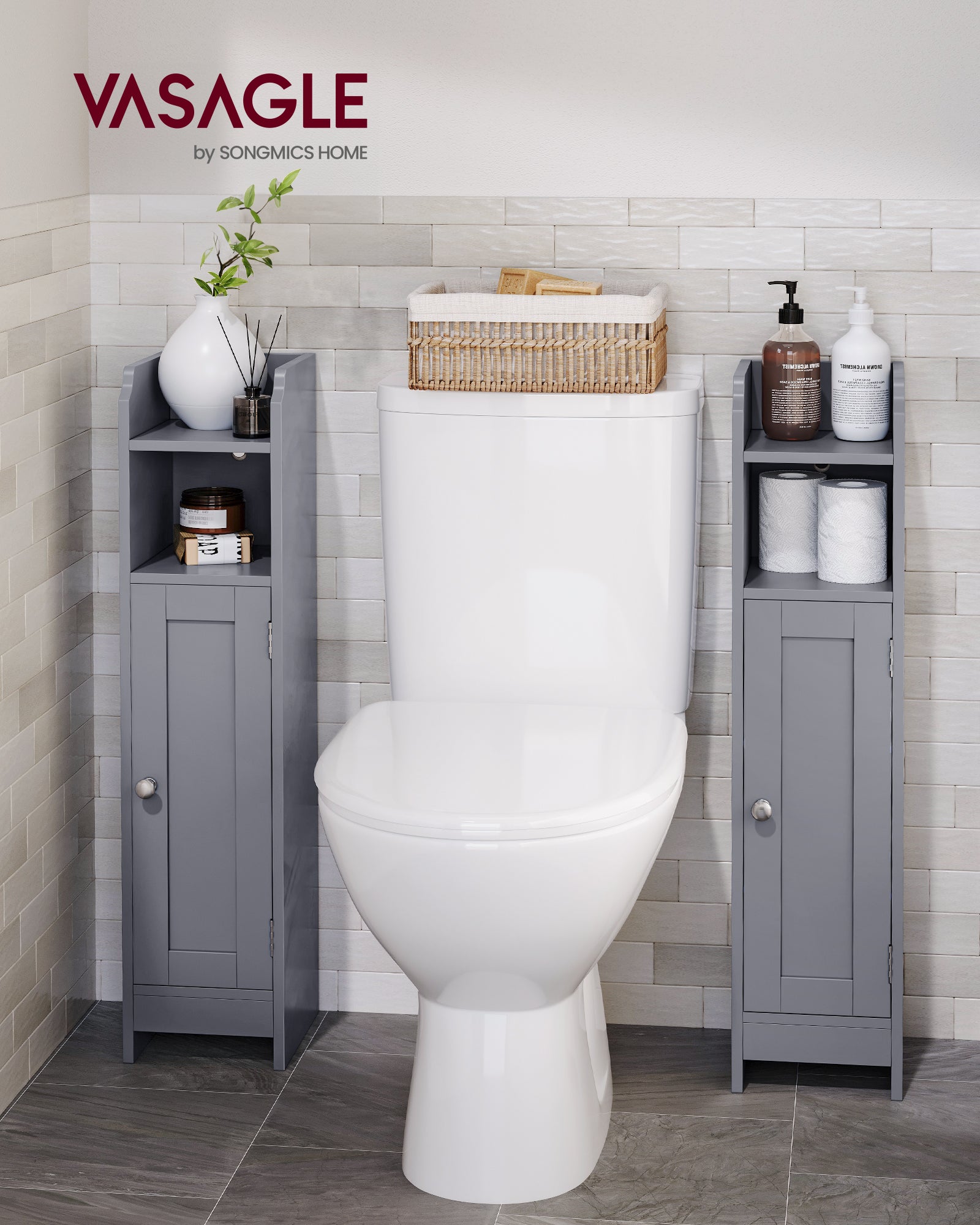 Vasagle Estantería Estrecha Para Baño Con Estantes Ajustables, Armario Con Puerta, 2 Estantes Abiertos, Ahorro De Espacio, Montaje Fácil, Gris , Leroy Merlin