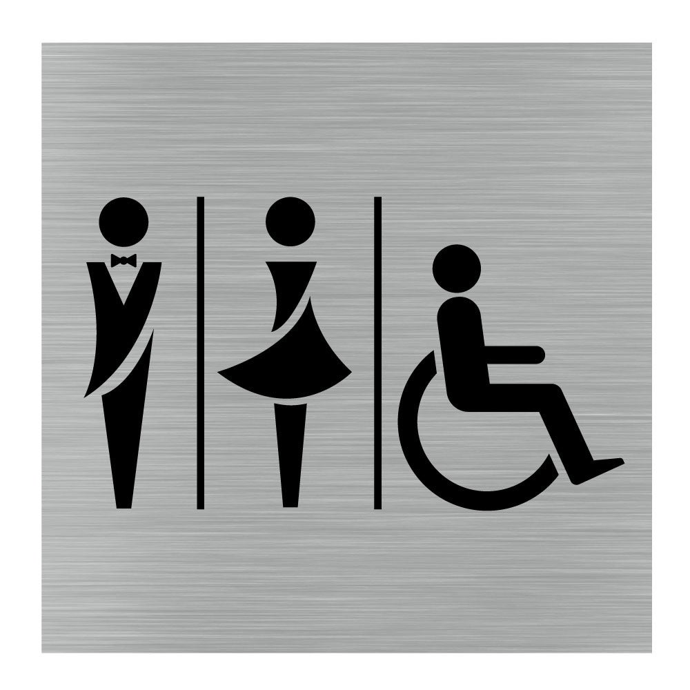 Plaque de porte carré pictogramme toilettes hommes/femmes/pmr, 150 x ...