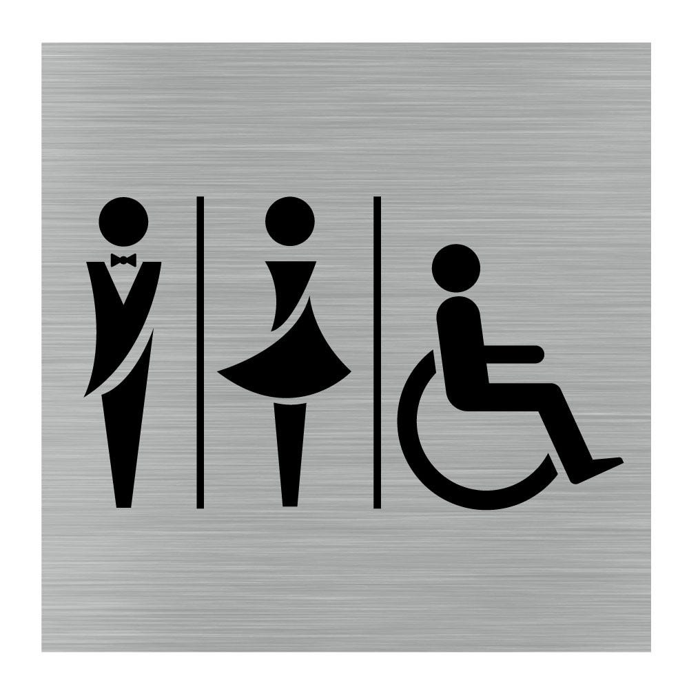 Pmr 150 Plaque de porte carré pictogramme toilettes hommes/femmes/pmr, 150 x ...