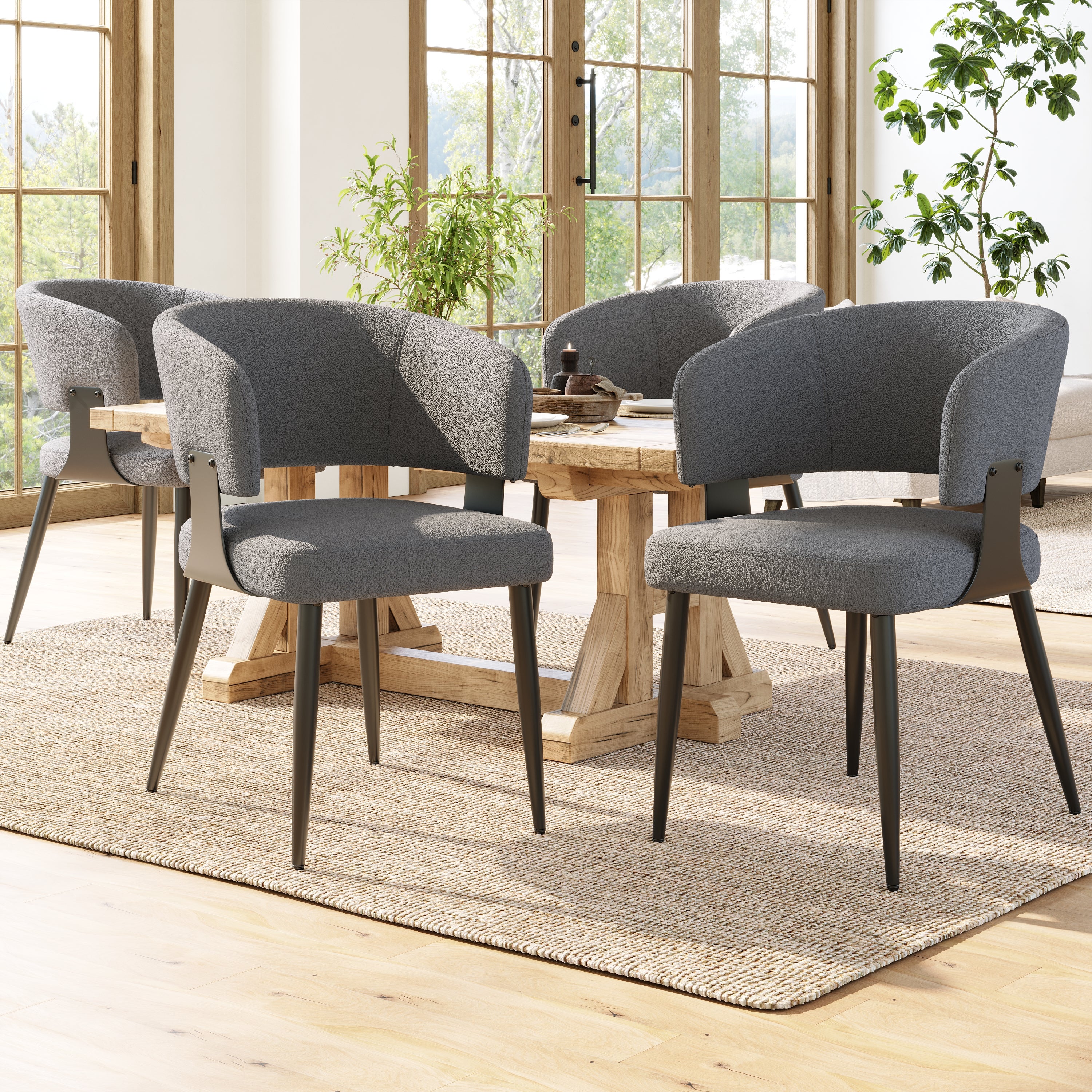 Lot De 4 Chaises De Cuisine FurnitureR - Tissu Polaire Doux Beige, Siège Confortable 49x46x77cm