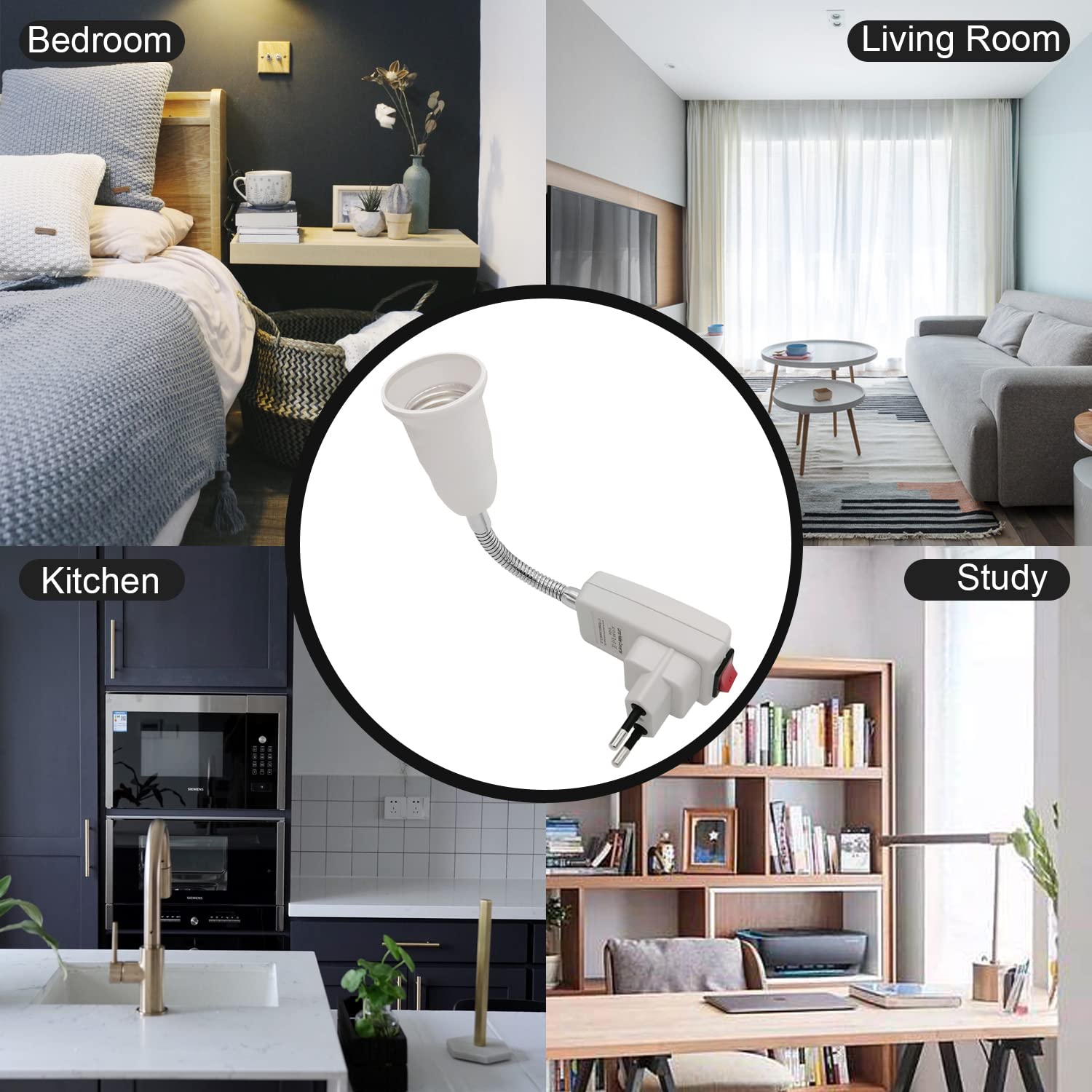 Gniazdo E27 z włącznikiem - ramię regulowane 20 cm w zakresie 360 stopni (bez żarówki) - 7