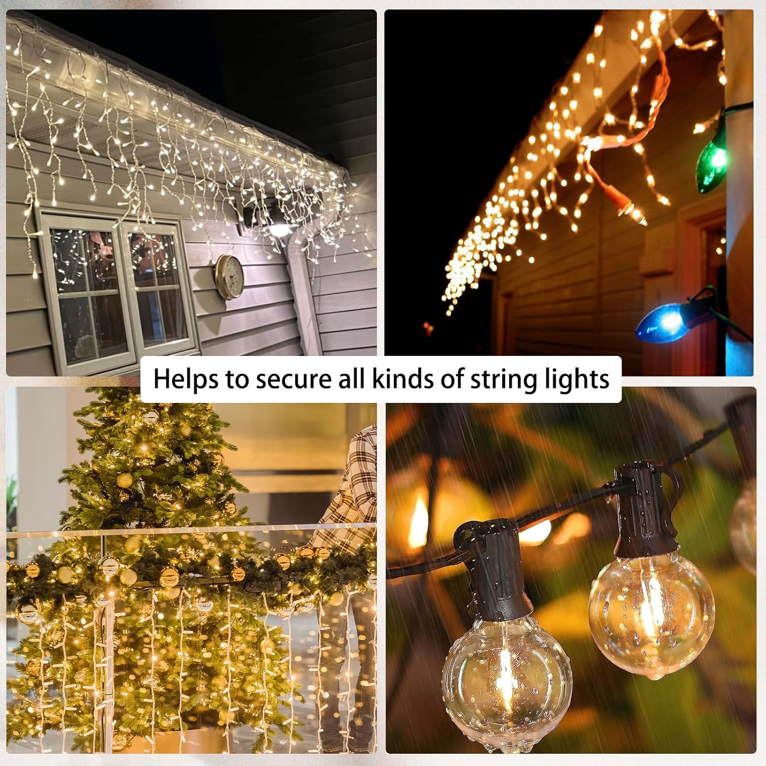Lot de 120 mini crochets de suspension pour guirlandes lumineuses de Noël, résistants aux intempéries, pour décoration d' et de Noël blanc - 4